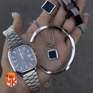 ست هدیه مردانه ساعت کاسیو مدل Silver Phantom