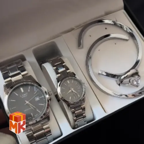 ست کاپلی ساعت کاسیو مدل Silver Charcoal