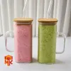 لیوان اسموتی شیشه‌ای دسته‌دار