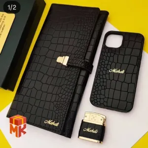 ست چرم قاب موبایل، فندک و کیف پول