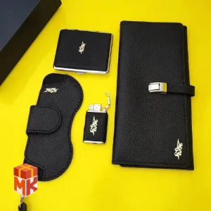 ست چرم مردانه ۴ تکه با پلاک طلایی
